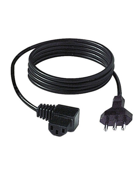 Power cable, length 2m, plug 10A, VDE socket C13 angled, cable 3x0.75mm2, colour black