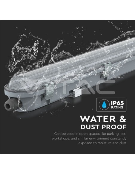 V-TAC PRO VT-150048 Samsung Chip LED Plafonnier étanche 48W 150cm 120LM/W Couverture transparente IP65