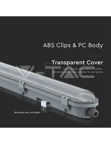 V-TAC PRO VT-150048 Plafoniera LED Chip Samsung Impermeabile 48W 150cm 120LM/W Copertura Trasparente IP65