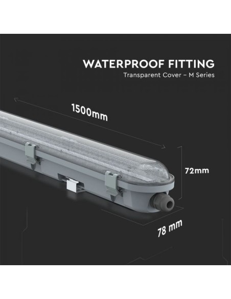 V-TAC PRO VT-150048 Samsung Chip LED Plafondlamp Waterdicht 48W 150cm 120LM/W Transparante Cover IP65