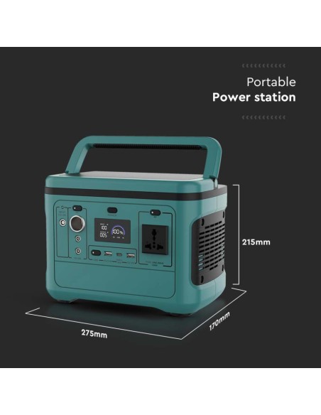 Draagbare energiecentrale 500W met 568Wh lithium batterij, oplaadbaar met voeding en zonnepaneel - V-TAC VT-606 11442