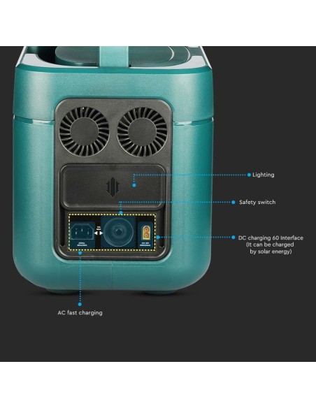 Power station portatile 1000W con batteria al litio 1050Wh, ricaricabile con alimentatore e pannello solare, V-TAC VT-1001 11443