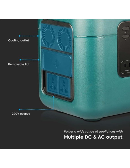 Centrale électrique portable 1000W avec batterie 1050Wh, rechargeable avec alimentation et panneau solaire, V-TAC VT-1001 11443