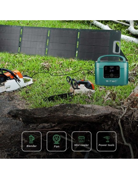 Portable 1000W power station with 1050Wh lithium battery, rechargeable with power supply and solar panel, - V-TAC VT-1001 11443