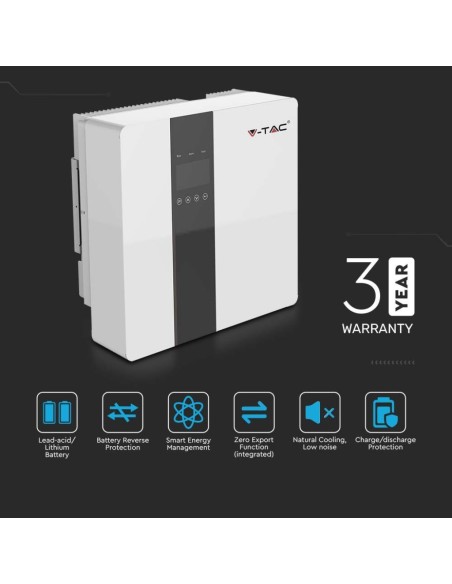 Onduleur hybride On-Grid/Off-Grid, 3.6KW monophasé, garantie 5 ans, avec enregistreur de données wifi,-V-TAC VT-66036103 11374