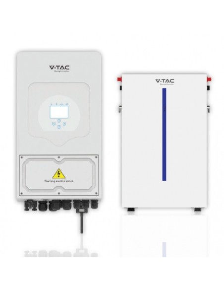 6kW fotovoltaïsche kit met LiFePo4 51.2V 120Ah 6,14 kWh batterij (11539) en eenfase hybride omvormer (11529) - V-TAC 100160