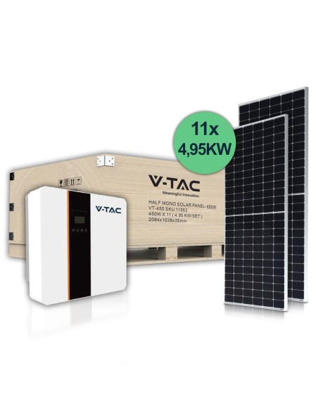 Kit fotovoltaico de 5 kW con inversor híbrido monofásico (11508) y 11 paneles solares de 450 W (11353) - V-TAC 100155