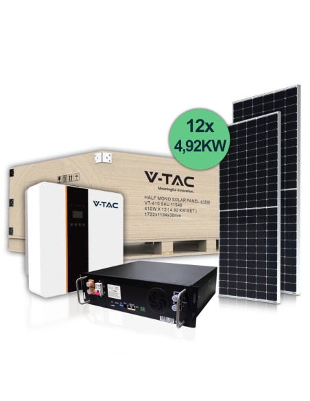 5kW Photovoltaik-Kit mit LiFePo4 51.2V 100Ah 5.12 kWh Batterie einphasigem Wechselrichter 12 410W Solarmodulen V-TAC100163