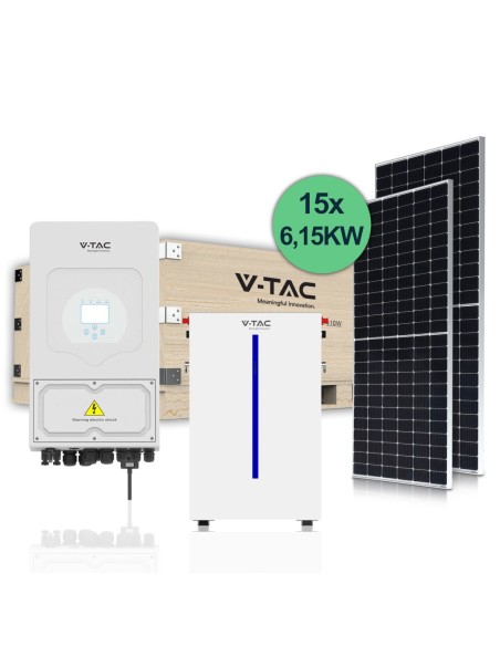 Photovoltaik-Kit 6kW mit LiFePo4-Batterie 51,2V 120Ah 6,14 kWh, einphasiger Wechselrichter, 15 Solarmodule 410W-V-TAC 100167