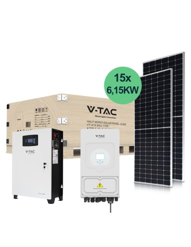 Photovoltaic kit 6kW with LiFePo4 51.2V 200Ah 10.24 kWh battery, Single-phase inverter, 15 solar panels 410W-V-TAC 100171