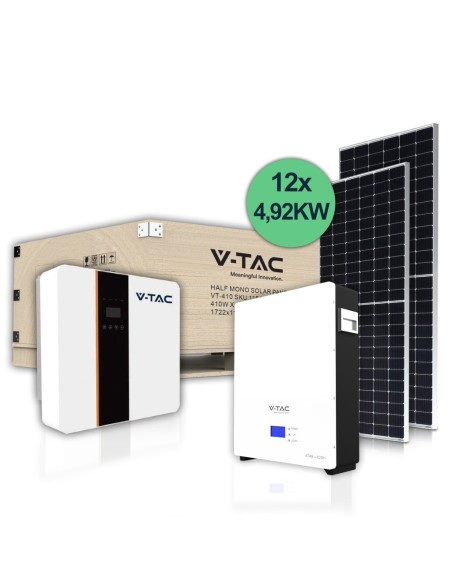 Kit fotovoltaico de 5 kW con batería LiFePo4 51,2 V 100 Ah 5,12 kWh inversor monofásico 12 paneles solares de 410W-V-TAC100168