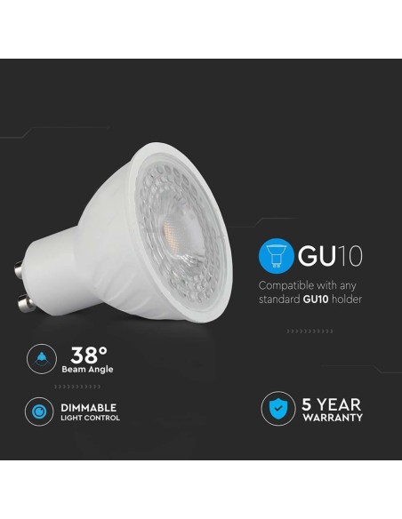 V-TAC PRO VT-227D Foco LED GU10 con Chip Samsung 6W 38° Regulable