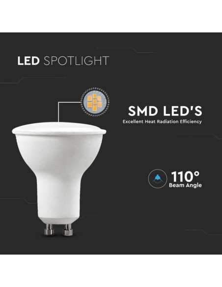 V-TAC VT-2225 Pack de 6 spots LED GU10 4.5W 100° Satin Cover