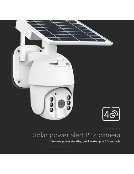 Cámara PTZ con panel solar, 4G, 2,0 MPx, sensor de movimiento, micrófono y altavoz, blanca - V-TAC VT-11024-4G 11616