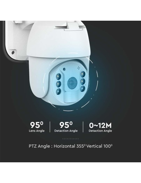 PTZ-camera met zonnepaneel, 4G, 2,0 MPx, bewegingssensor, microfoon en luidspreker, wit - V-TAC VT-11024-4G 11616