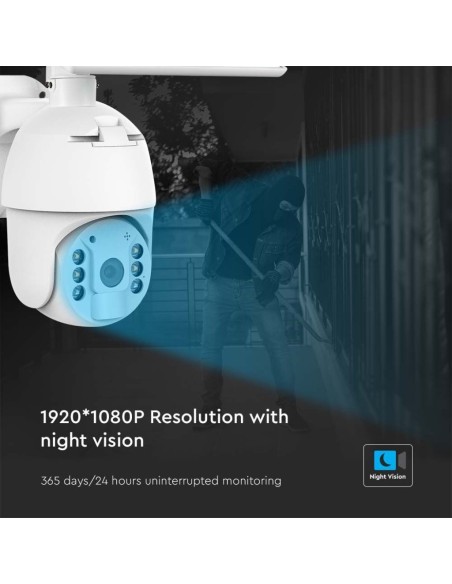 Caméra PTZ, panneau solaire, 4G, 2,0 MPx, détecteur de mouvement, audio bidirectionnel, blanc - V-TAC VT-11024-4G 11616