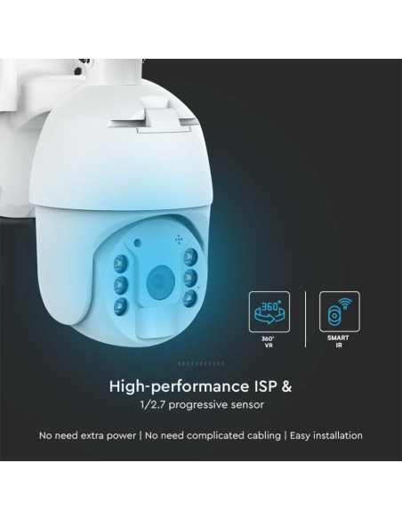 PTZ camera with solar panel, 4G, 2.0 MPx, motion sensor, microphone and speaker, white - V-TAC VT-11024-4G 11616