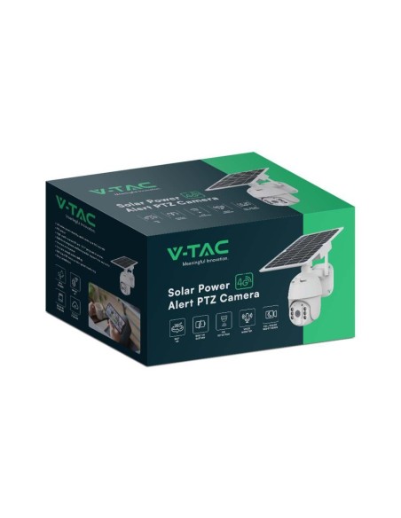 Caméra PTZ, panneau solaire, 4G, 2,0 MPx, détecteur de mouvement, audio bidirectionnel, blanc - V-TAC VT-11024-4G 11616