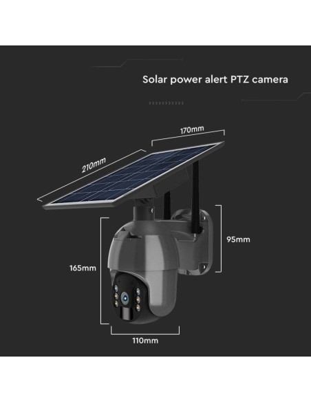 Cámara PTZ con panel solar, 4G, 2,0 MPx, sensor de movimiento, micrófono y altavoz, negro - V-TAC VT-11024-4G 11615