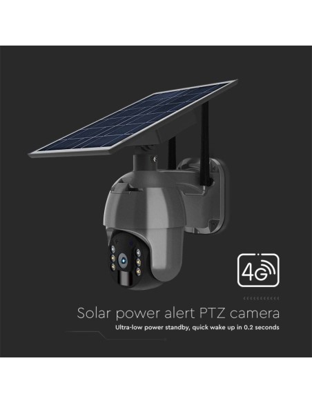 PTZ-camera met zonnepaneel, 4G, 2,0 MPx, bewegingssensor, microfoon en luidspreker, zwart - V-TAC VT-11024-4G 11615