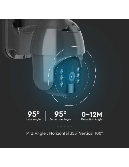PTZ camera with solar panel, 4G, 2.0 MPx, motion sensor, microphone and speaker, black - V-TAC VT-11024-4G 11615