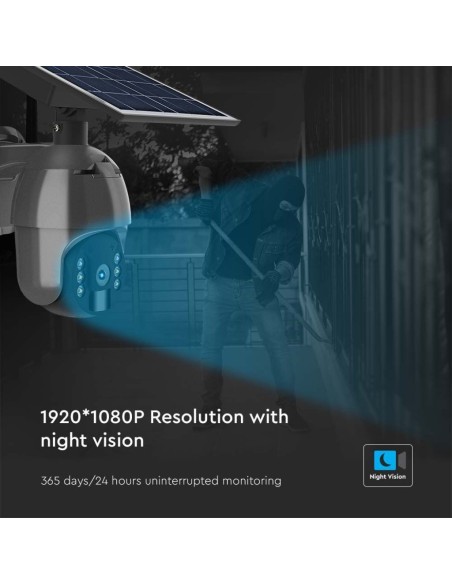 PTZ-camera met zonnepaneel, 4G, 2,0 MPx, bewegingssensor, microfoon en luidspreker, zwart - V-TAC VT-11024-4G 11615