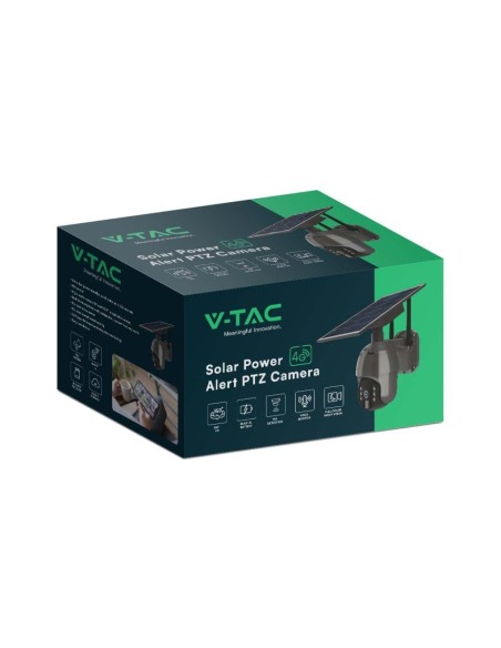PTZ camera with solar panel, 4G, 2.0 MPx, motion sensor, microphone and speaker, black - V-TAC VT-11024-4G 11615