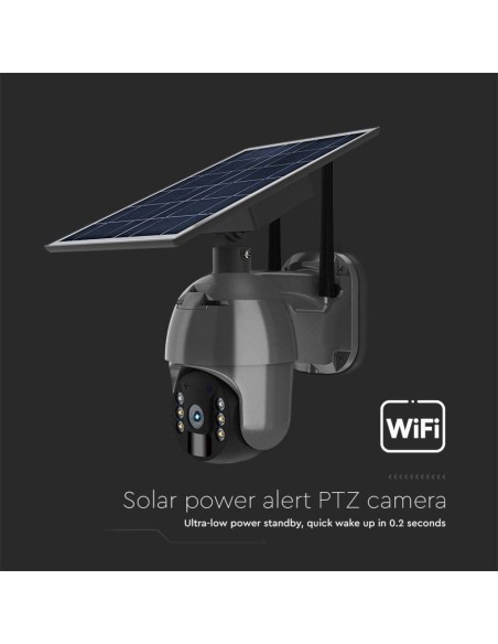 Caméra PTZ, panneau solaire, WiFi, 2,0 MPx, détecteur de mouvement, audio bidirectionnel, noir - V-TAC VT-11024-WIFI 11617