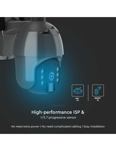 Caméra PTZ, panneau solaire, WiFi, 2,0 MPx, détecteur de mouvement, audio bidirectionnel, noir - V-TAC VT-11024-WIFI 11617