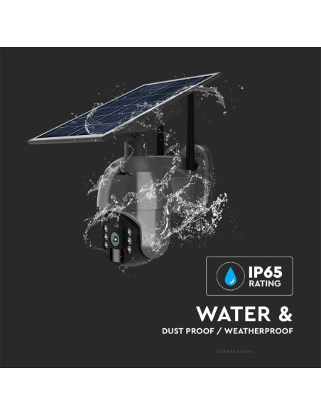 PTZ-camera met zonnepaneel, WiFi, 2,0 MPx, bewegingssensor, microfoon en luidspreker, zwart - V-TAC VT-11024-WIFI 11617