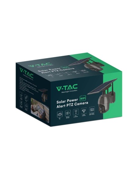 PTZ-camera met zonnepaneel, WiFi, 2,0 MPx, bewegingssensor, microfoon en luidspreker, zwart - V-TAC VT-11024-WIFI 11617