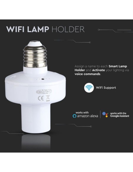 E27 (max 20W) WiFi lamp holder, compatible with Google Home and Amazon Alexa, white - V-TAC Smart Home VT-5007 8421