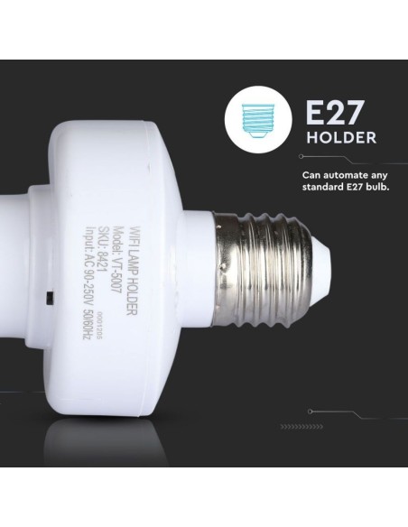 Portalámpara WiFi E27 (máx. 20W), compatible con Google Home y Amazon Alexa, blanco - V-TAC Smart Home VT-5007 8421