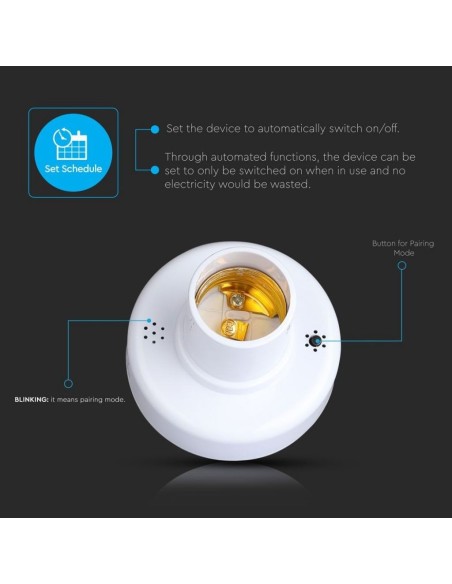 E27 (max 20W) WiFi Lampenfassung, kompatibel mit Google Home und Amazon Alexa, weiß - V-TAC Smart Home VT-5007 8421