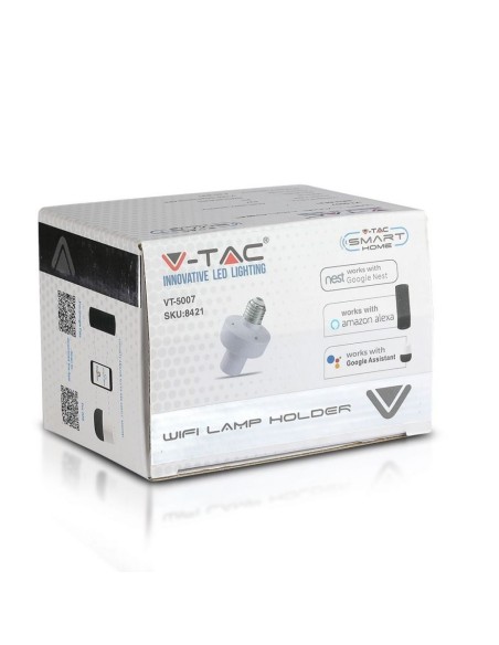 E27 (max 20W) WiFi Lampenfassung, kompatibel mit Google Home und Amazon Alexa, weiß - V-TAC Smart Home VT-5007 8421