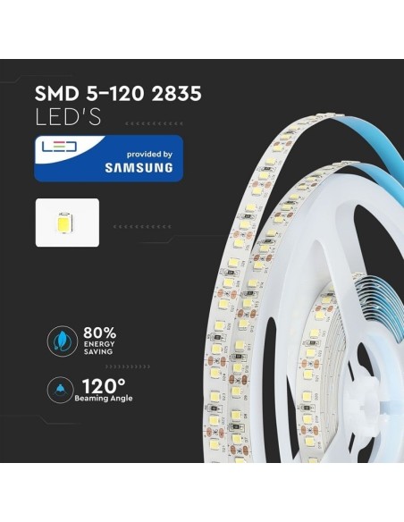 Led Strip 12V, Samsung Chips, SMD2835, 12W/m, 120 leds/m, IP20, Breite 10mm - V-TAC PRO VT-5-120