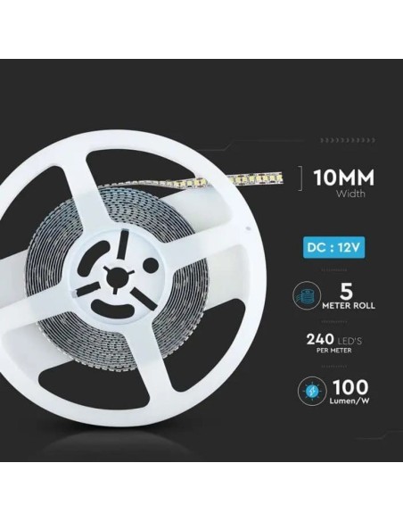 Strip led 12V, SMD2835, 20W/m, 240 led/m, IP20, larghezza 10mm - V-TAC VT-2835 