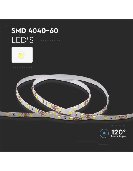 Ledstrip 12V, SMD4040, 8W/m, 60 leds/m, IP20, breedte 8mm - V-TAC VT-4040