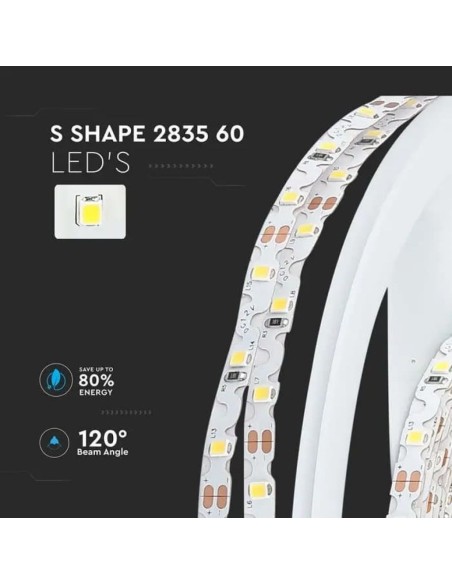 Strip led 12V, SMD2835, 4,2W/m, 60 led/m, IP20, larghezza 8mm, zig-zag - V-TAC VT-2835 