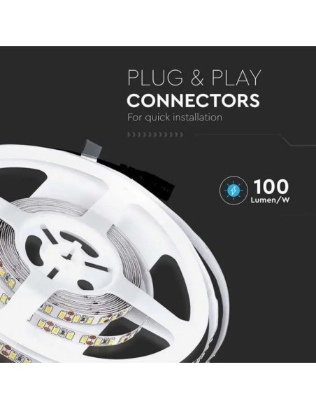 Ledstrip 12V, SMD3528, 8W/m, 120 leds/m, IP20, breedte 8mm - V-TAC VT-3528