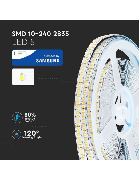LED Streifen 24V, Samsung Chip, SMD2835, 15W/m, 240 leds/m, IP20, Breite 10mm - V-TAC PRO VT-2835