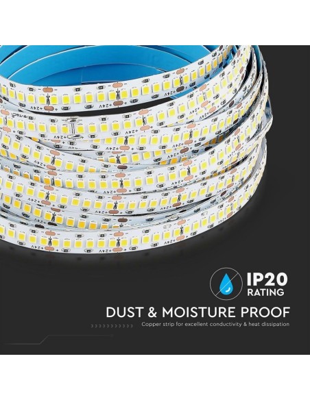 Bande LED 24V, puce Samsung, SMD2835, 15W/m, 240 leds/m, IP20, largeur 10mm - V-TAC PRO VT-2835