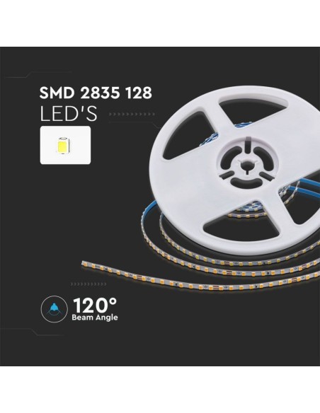 LED strip 24V, SMD2835, 9W/m, 128 leds/m, IP20, width 4mm - V-TAC VT-2835