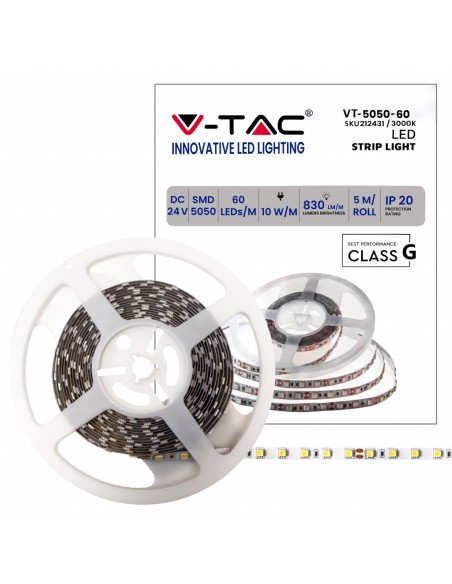 Led-Streifen 24V, SMD5050, 10W/m, 60 leds/m, IP20, Breite 10mm - V-TAC VT-5050