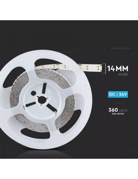 Strip led 24V,  SMD2216, 30W/m, 360 led/m, IP20, larghezza 14mm, CRI95 - V-TAC VT-2216