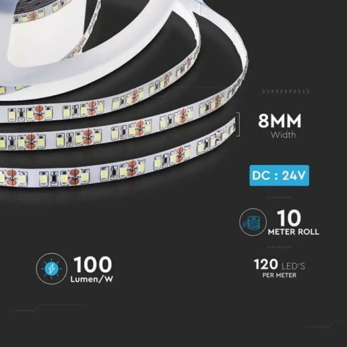Tira LED 24V, SMD2835, 8W/m, 120...