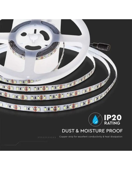 LED strip 24V, SMD2835, 8W/m, 120 leds/m, IP20, width 8mm - V-TAC VT-2835