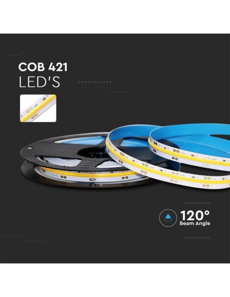 LED strip 24V, COB, 10W/m, 421 leds/m, IP20, width 10mm - V-TAC VT-COB 421