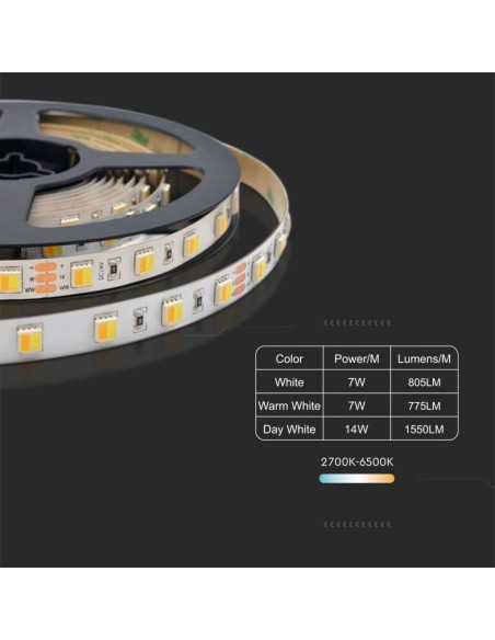  Bande LED 24V, 3 in, SMD2835, 14W/m, 120 leds/m, IP20, largeur 10mm - V-TAC VT-2835 2897