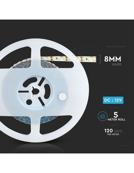 Ledstrip 12V, SMD5730, 18W/m, 120 leds/m, IP20, breedte 10mm - V-TAC VT-5730